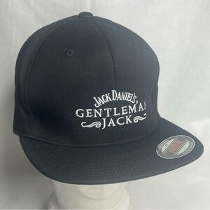 Gentleman Jack Daniels Whiskey Hat Black White Logo Wool Blend Flexfit OSFM Cap